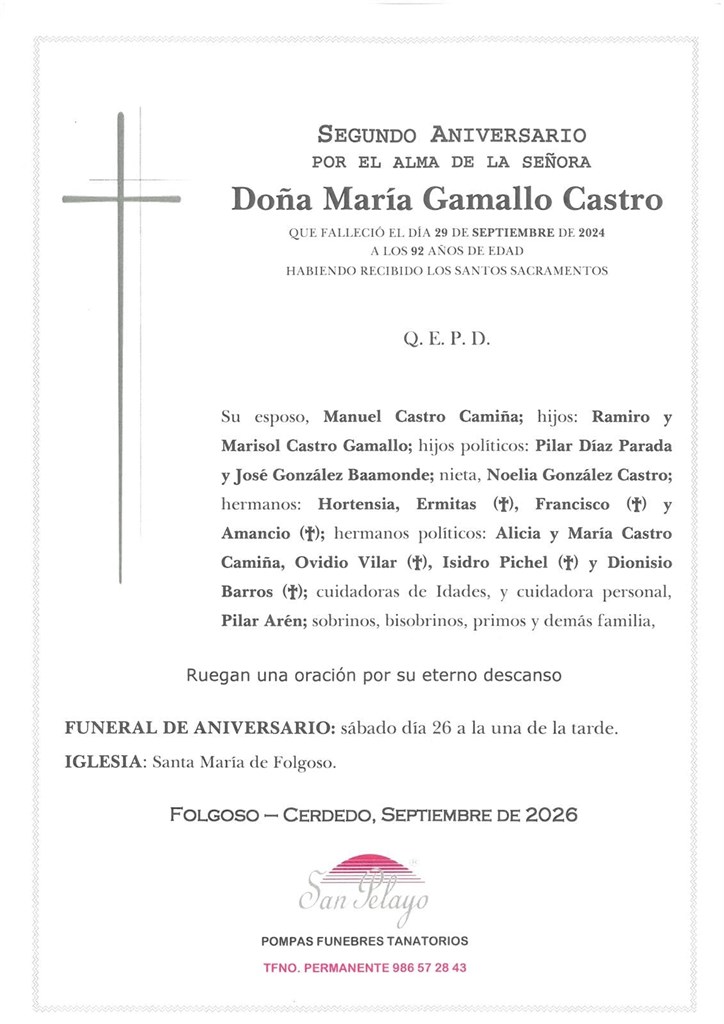 ANIV.  MARÍA GAMALLO CASTRO   26/09/2026