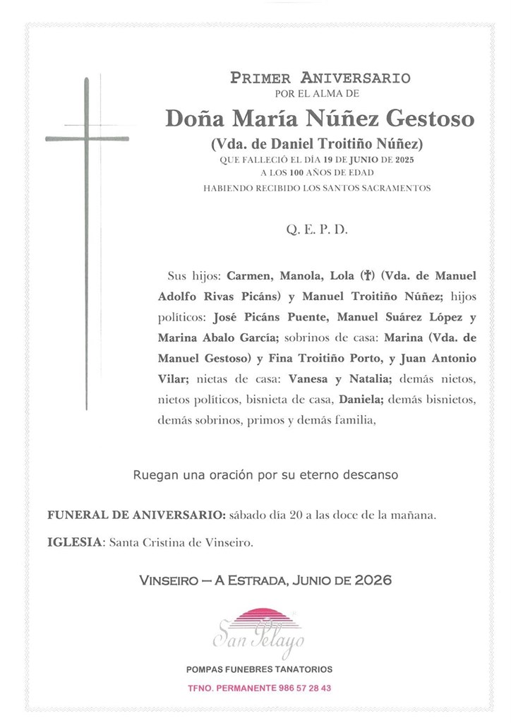 ANIV. MARIA NUÑEZ GESTOSO 20/06/2026