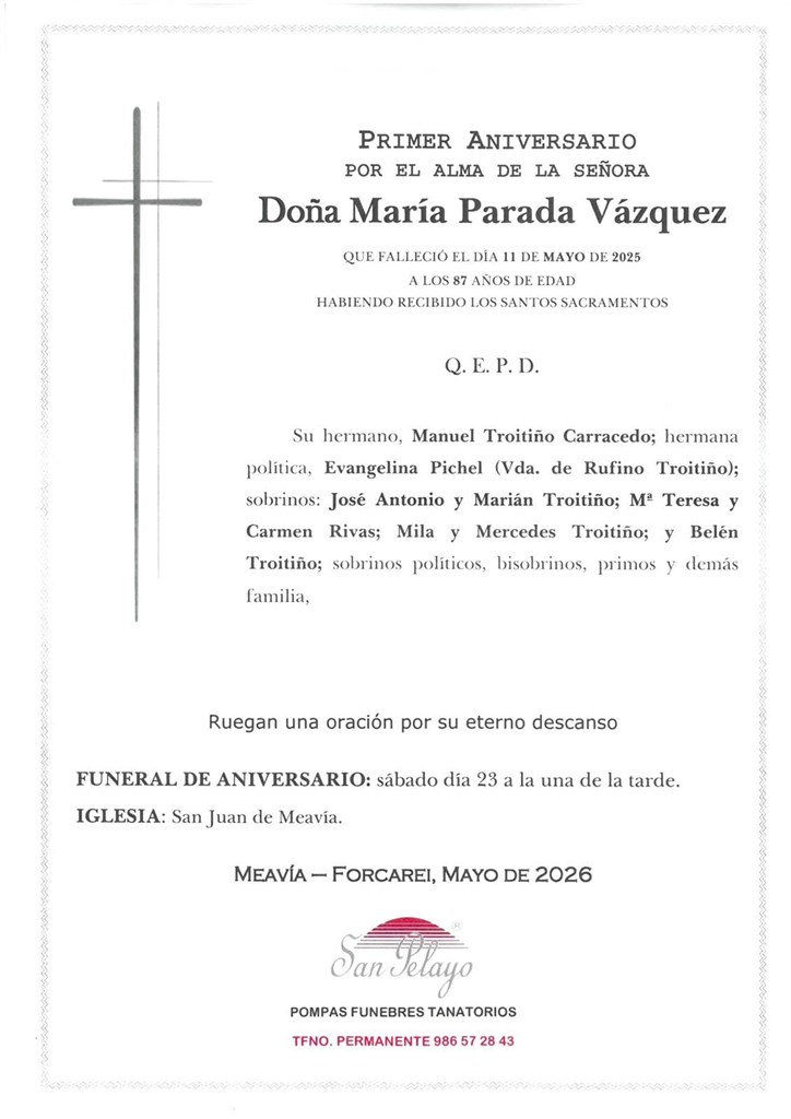 ANIV:  MARIA PARADA VAZQUEZ  23/05/2026