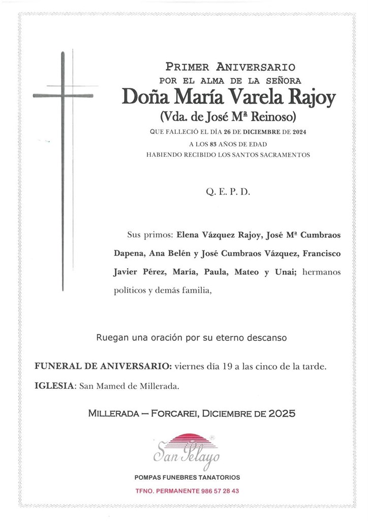 ANIV. MARIA VARELA RAJOY 19/12/2025