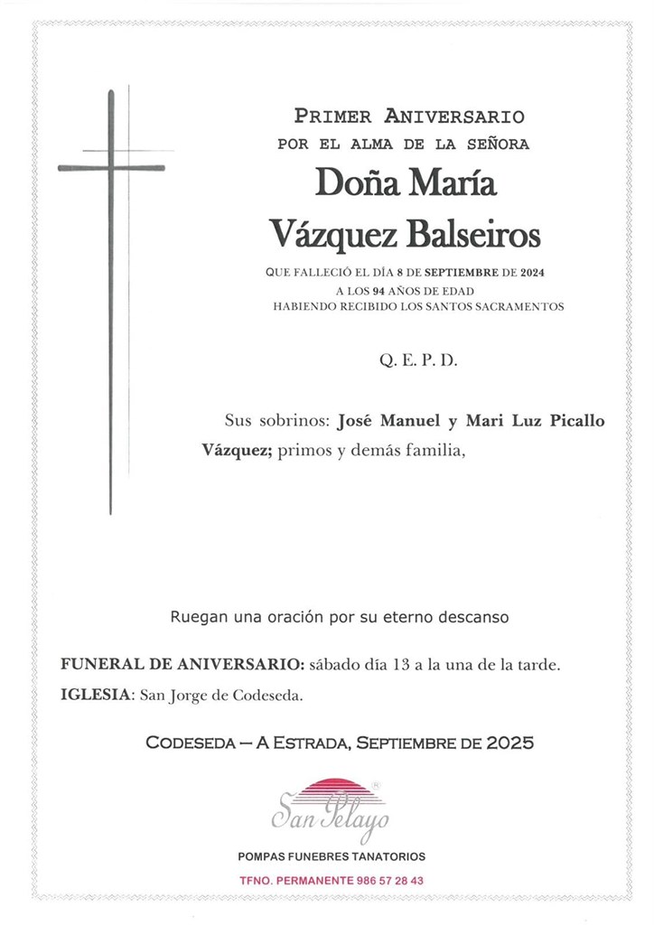 ANIV: MARÍA VÁZQUEZ BALSEIROS 13/09/2025