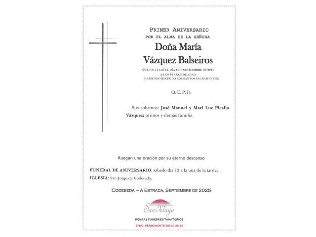 ANIV: MARÍA VÁZQUEZ BALSEIROS 13/09/2025