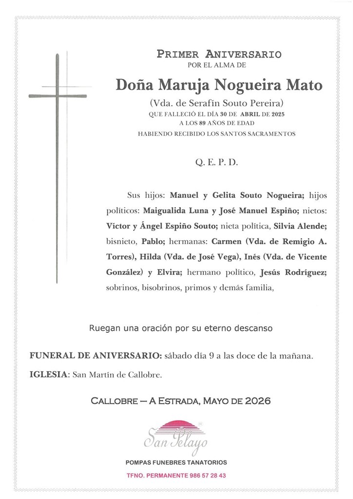 ANIV. MARUJA NOGUEIRA MATO 9/05/2025