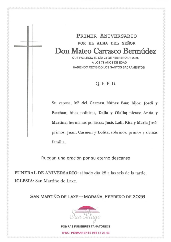 ANIV. MATEO CARRASCO BERMUDE 28/2/2026