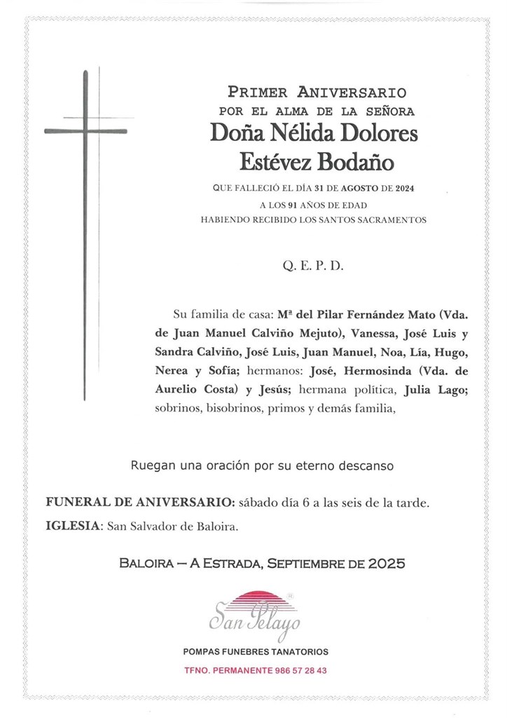 ANIV: NÉLIDA DOLORES ESTÉVEZ BODAÑO 06/09/2025
