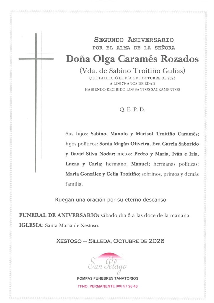ANIV: OLGA CARAMÉS ROZADOS 03/10/2026