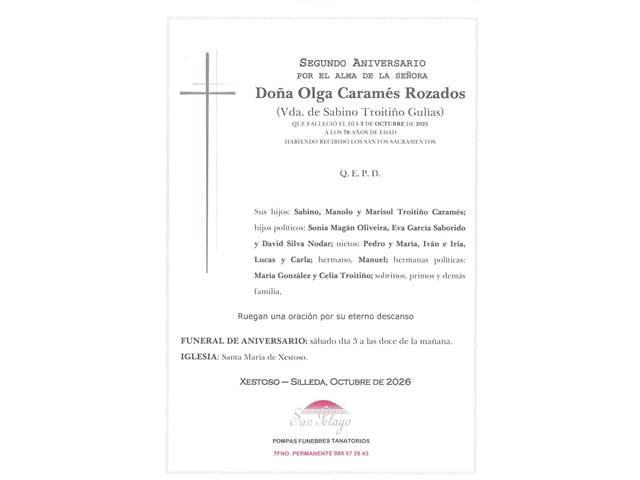 ANIV: OLGA CARAMÉS ROZADOS 03/10/2026