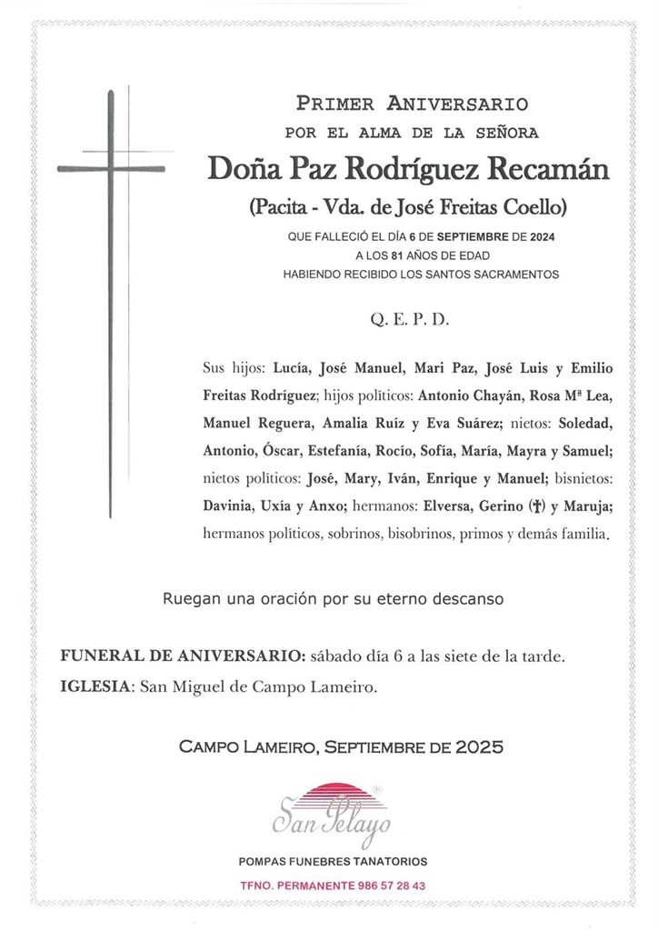 ANIV: PAZ RODRÍGUEZ RECAMÁN 06/09/2025