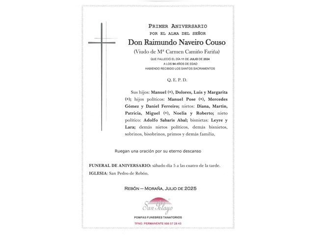 ANIV: RAIMUNDO NAVEIRO COUSO 05/07/2025