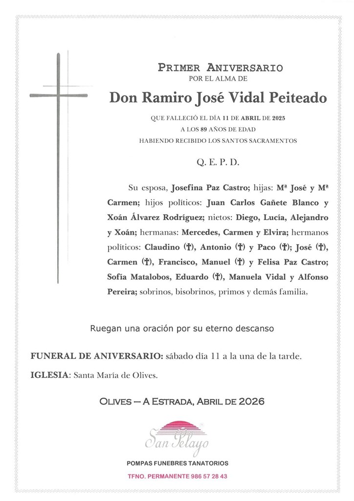 ANIV. RAMIRO JOSE VIDAL PEITEADO 11/04/2026