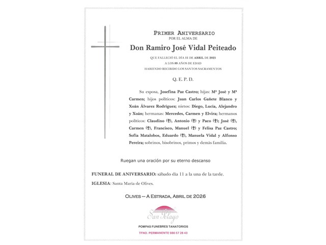 ANIV. RAMIRO JOSE VIDAL PEITEADO 11/04/2026