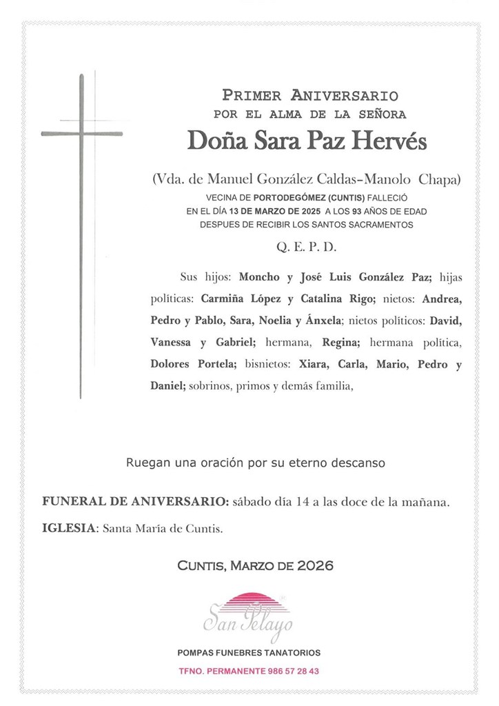 ANIV: SARA PAZ HERVÉS 14/03/2026