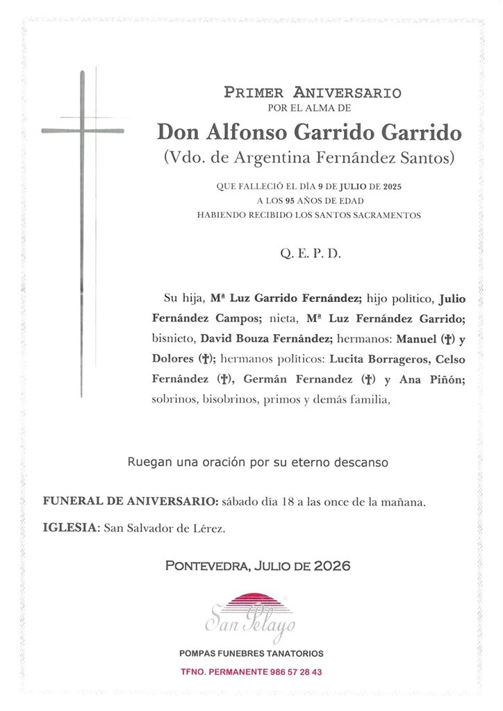 ANIVERSARIO ALFONSO GARRIDO GARRIDO 18/07/2026