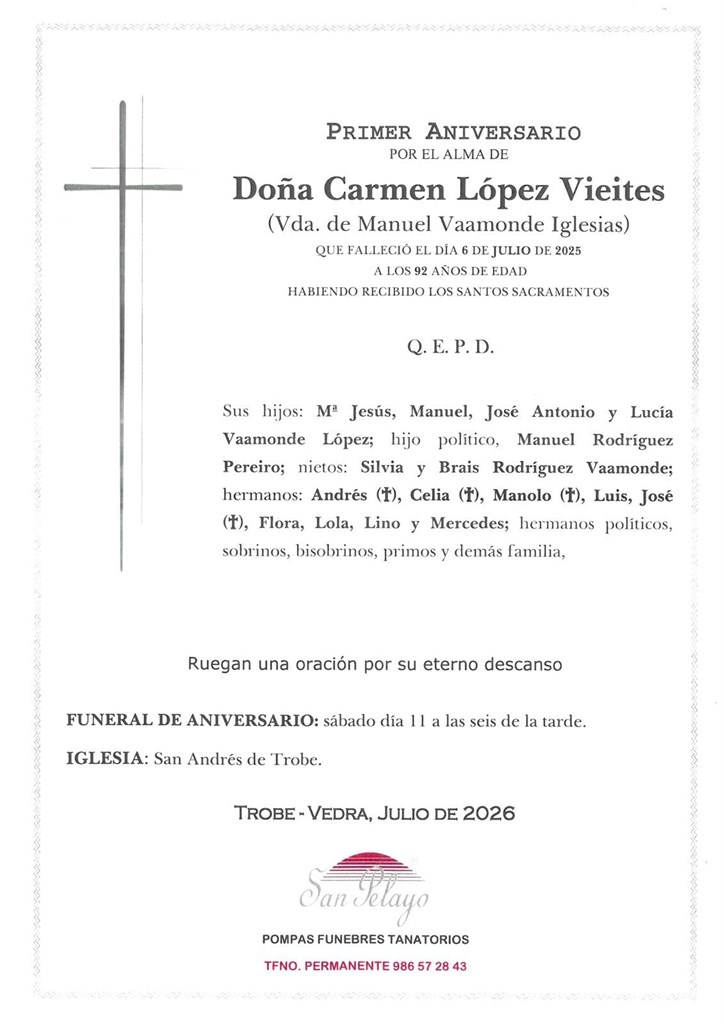 ANIVERSARIO CARMEN LÓPEZ VIEITES 11/07/2026