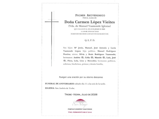 ANIVERSARIO CARMEN LÓPEZ VIEITES 11/07/2026