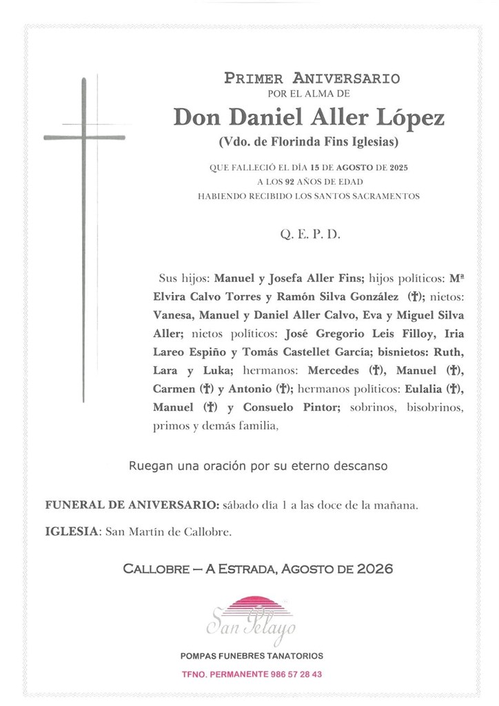 ANIVERSARIO:  DANIEL ALLER LOPEZ   01/08/2026
