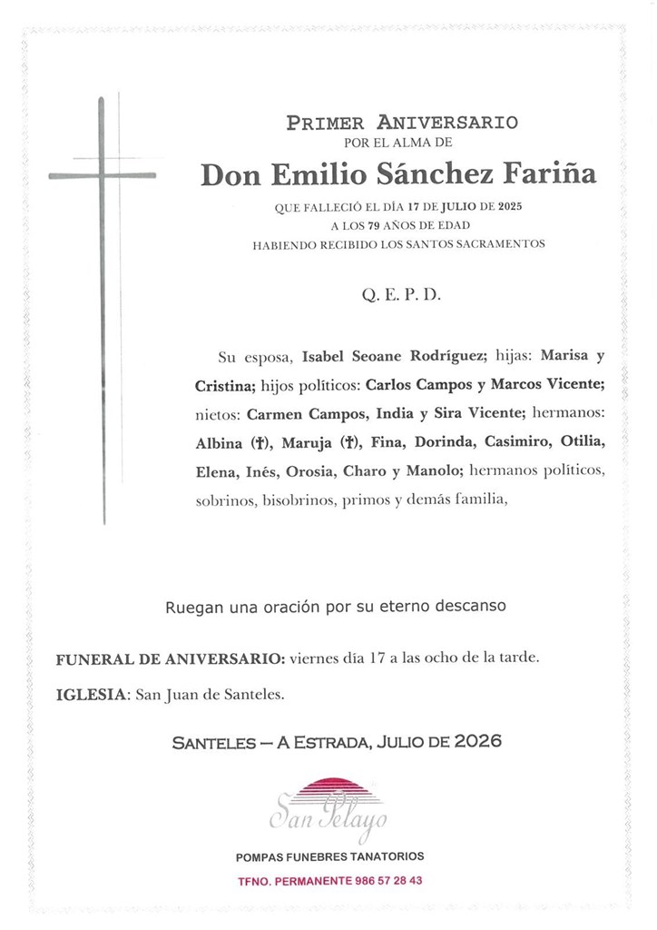 ANIVERSARIO EMILIO SANCHEZ FARIÑA 17/07/2026