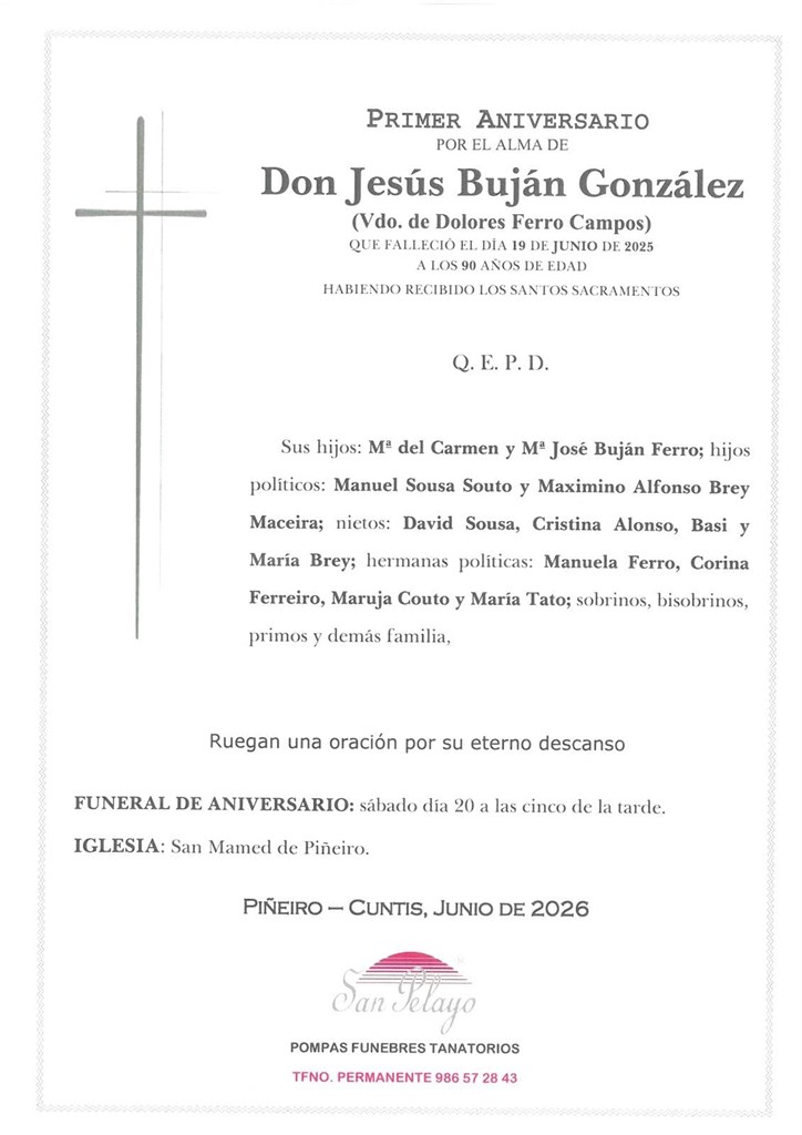 ANIVERSARIO JESUS BUJAN GONZALEZ   20/06/2026