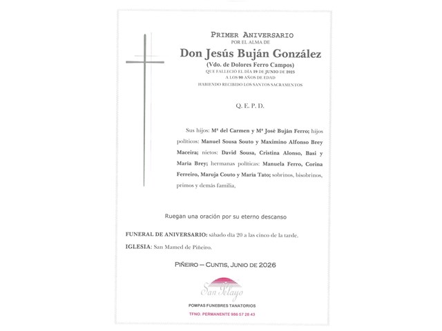 ANIVERSARIO JESUS BUJAN GONZALEZ   20/06/2026