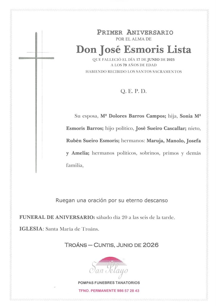 ANIVERSARIO JOSE ESMORIS LISTA  20/06/2026