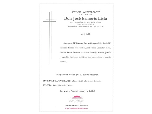 ANIVERSARIO JOSE ESMORIS LISTA  20/06/2026