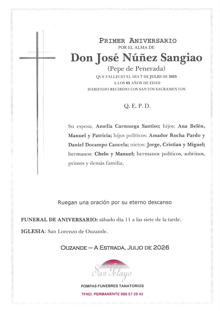 ANIVERSARIO JOSE NÚÑEZ SANGIAO 11/07/2026