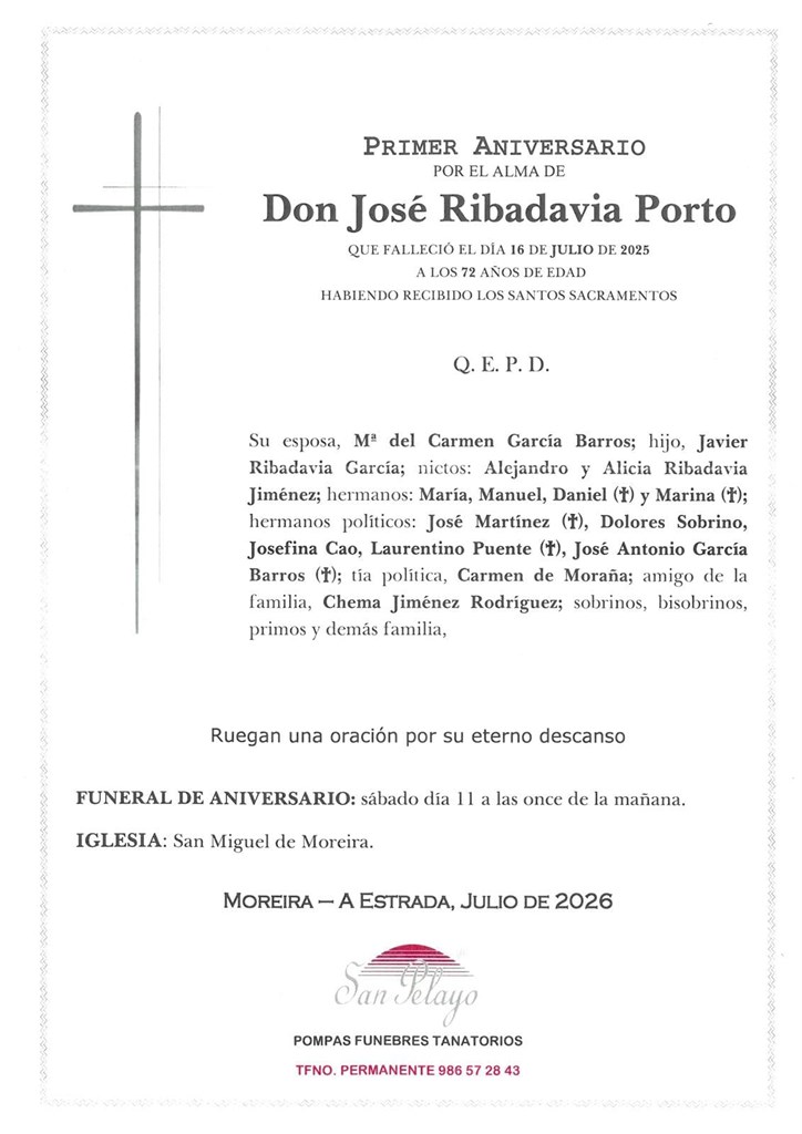 ANIVERSARIO JOSÉ RIBADAVIA PORTO 11/07/2026