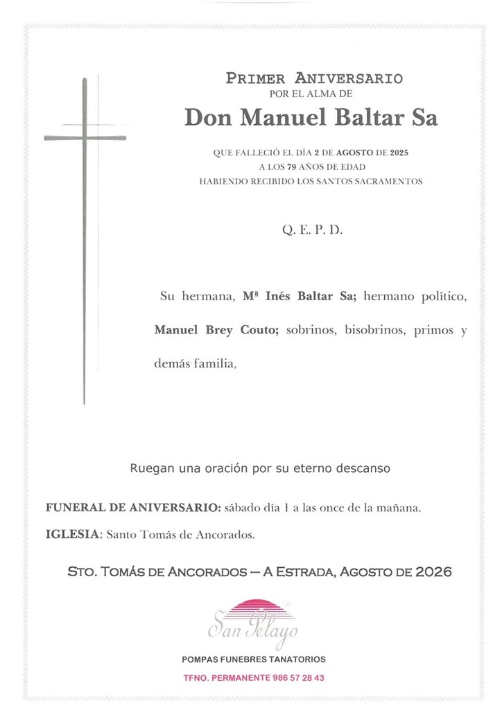 ANIVERSARIO: MANUEL BALTAR SA   01/08/2026