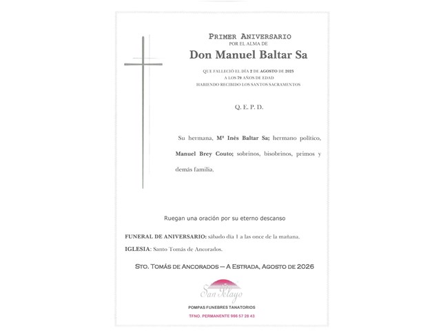 ANIVERSARIO: MANUEL BALTAR SA   01/08/2026