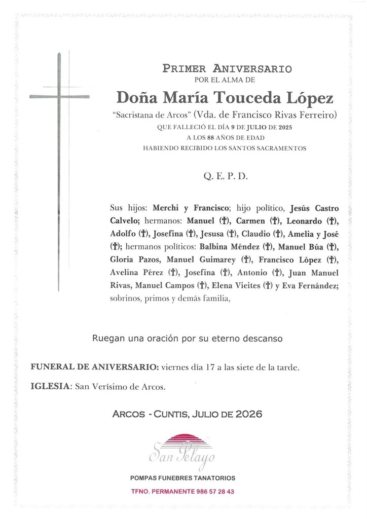 ANIVERSARIO MARIA TOUCEDA LOPEZ 17/07/2026