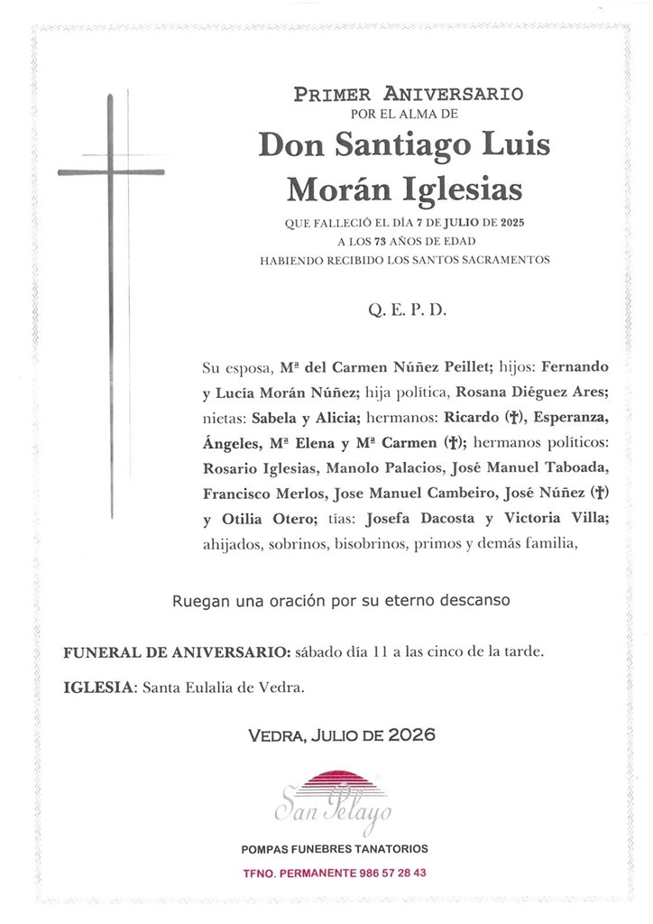 ANIVERSARIO SANTIAGO LUIS MORÁN IGLESIAS 11/07/2026