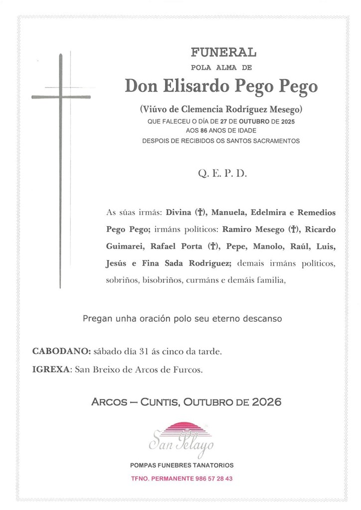CABODANO ELUISARDO PEGO PEGO 31/10/2026