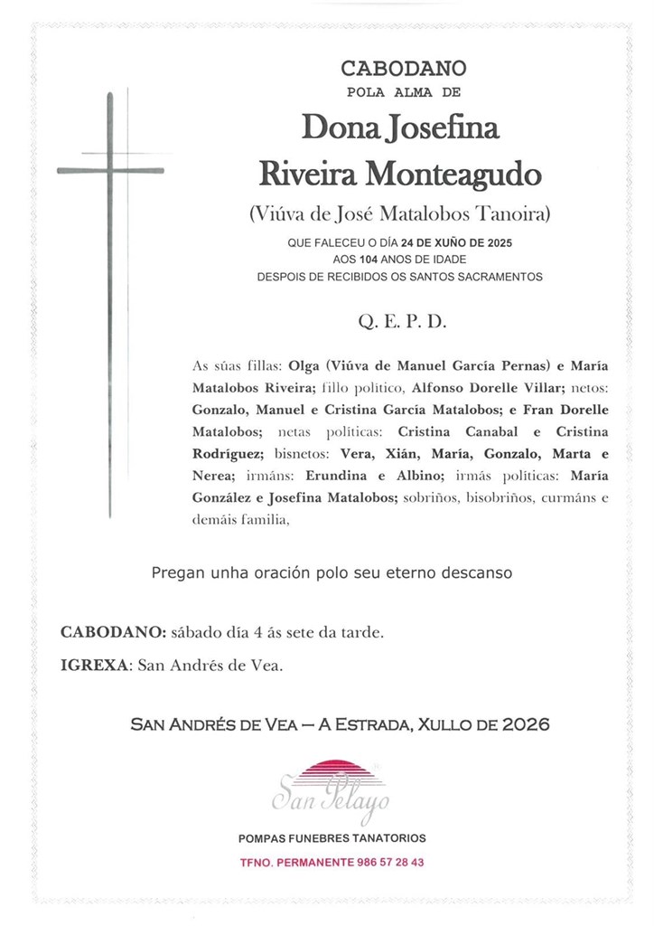 CABODANO: JOSEFINA RIVEIRA MONTEAGUDO 04/07/2026