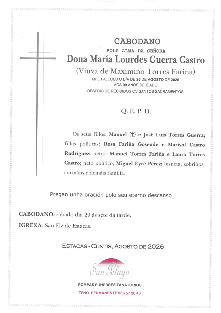 CABODANO MARIA LOURDES GUERRA CASTRO 29/08/2026