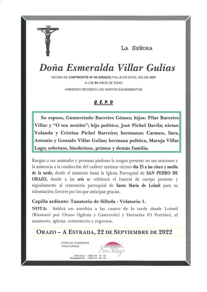 Foto principal DOÑA ESMERALDA VILLAR GULIAS