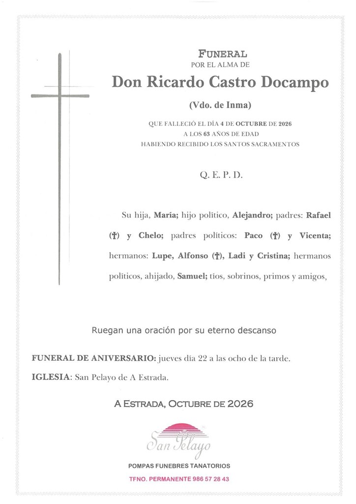 FUNERAL RICARDO CASTRO DOCAMPO 22/10/2026